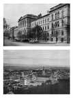 A kolozsvári egyetem főépülete / Nagyenyed látképe, előtérben a kollégiummal