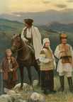 Bukovinai hucul nő, lovagló hucul, rutén nő, román férfi